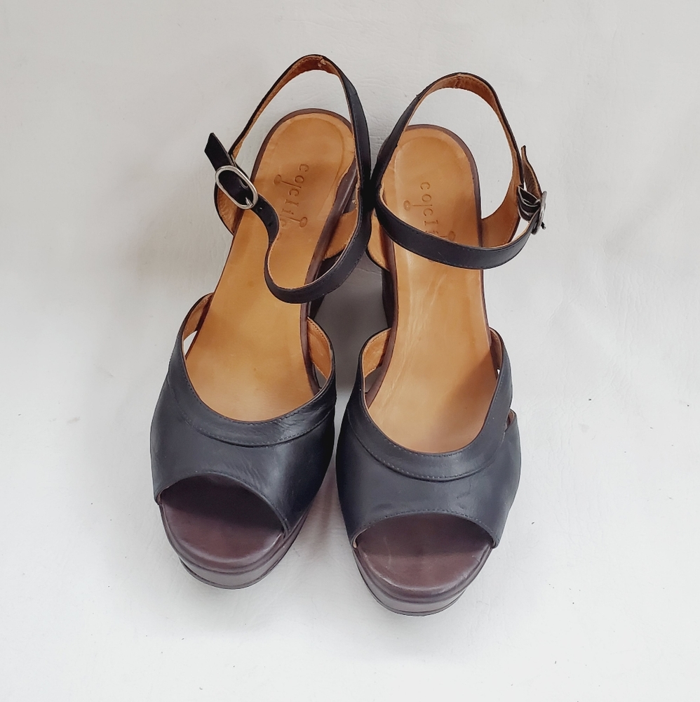 Coclico Peep-Toe Leather Wedge Sandals 7.5 - Picture 2 of 6